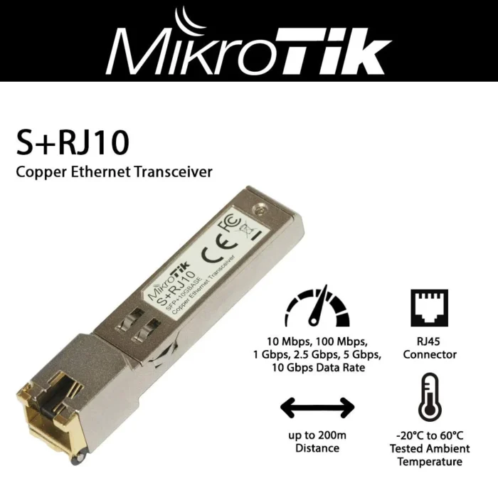 MikroTik S+RJ10 – High-Performance 10G Copper RJ45 SFP+ Module Airpath MikroTik S+RJ10 – High-Performance 10G Copper RJ45 SFP+ Module Airpath